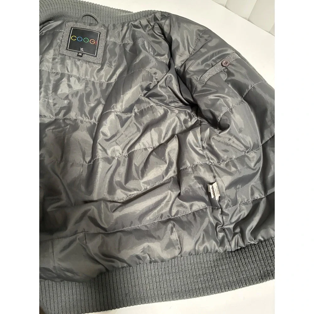 Coogi Mens‎ XL Gray Wool Blend Hooded Bomber Jacket Heavyweight Coat
